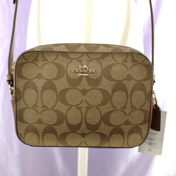 Coach Signature Camera Bag Crossbody Khaki Saddle 2 NWT - Picture 4 of 12